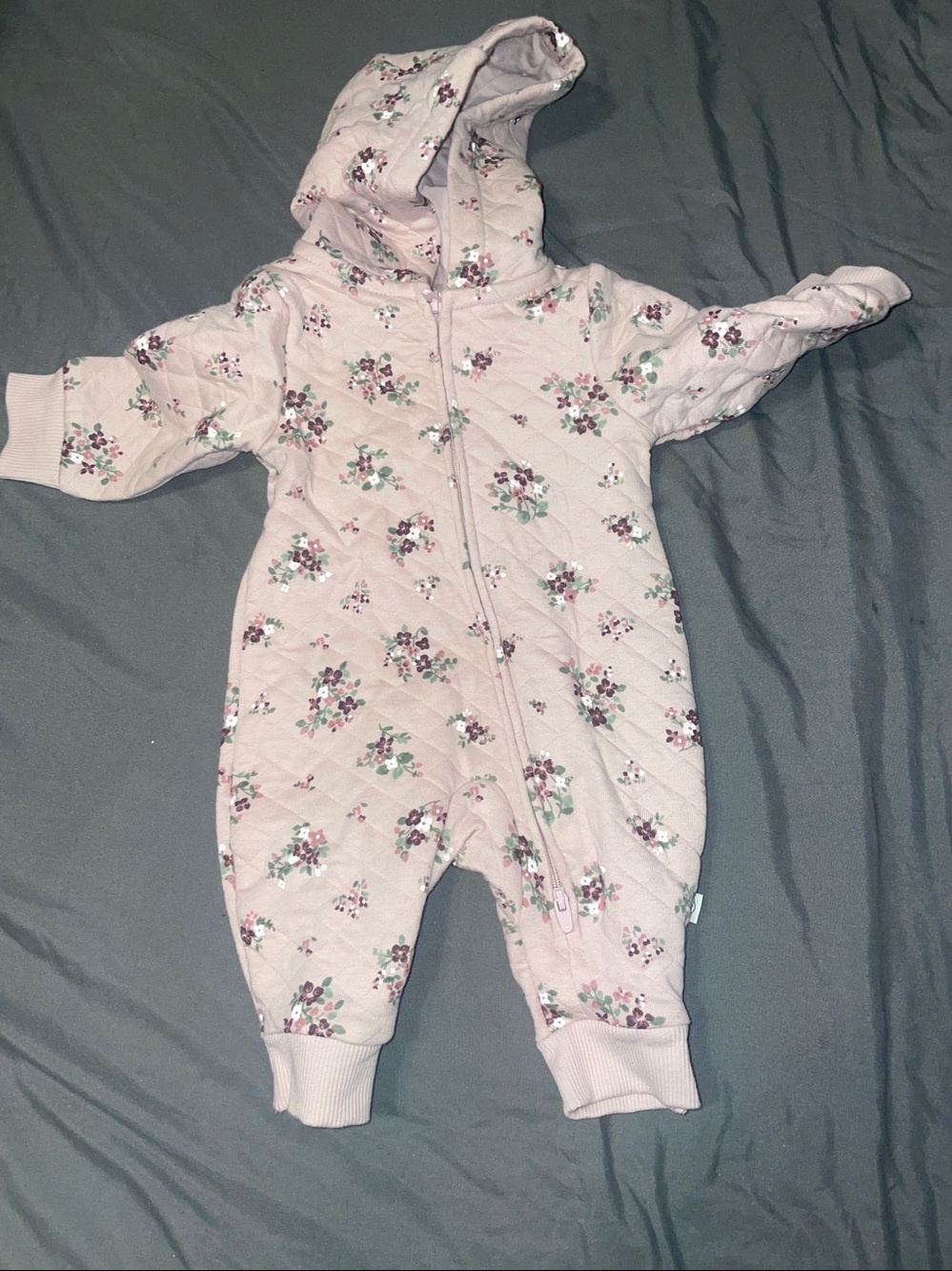 Carter's Quilted Hooded Floral One-Piece Bodysuit - Light Pink